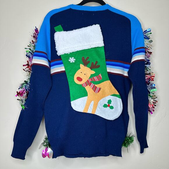 Ugly Christmas Sweater Blue Festive Dinosaur Design - Picture 3 of 5